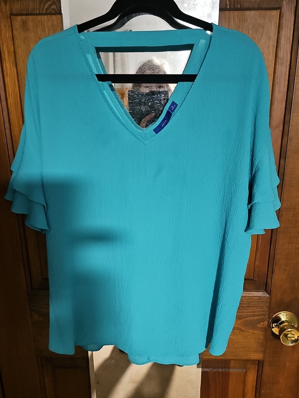 Apt. 9 Teal V-Neck Ruffle Sleeve Tunic